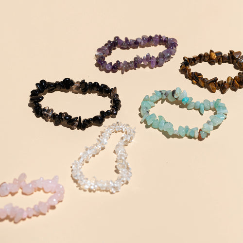 A bracelet collection featuring an Amazonite bracelet in turquoise or green
