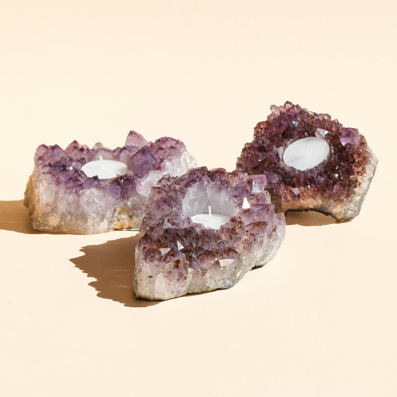Amethyst Candle Holders in the shades of purple