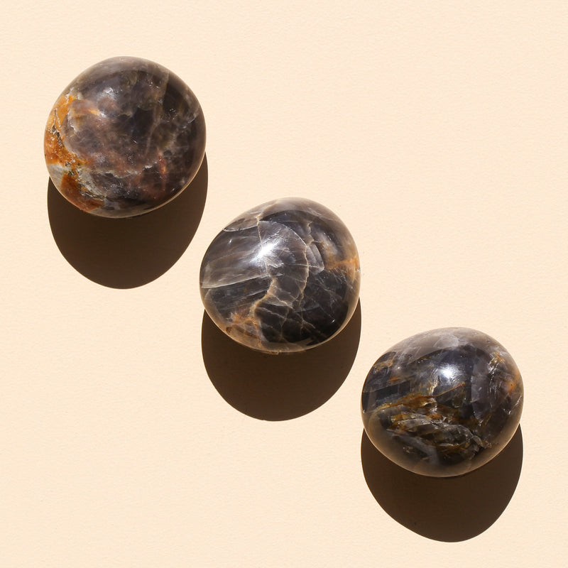 Three Black Moonstone Palmstones