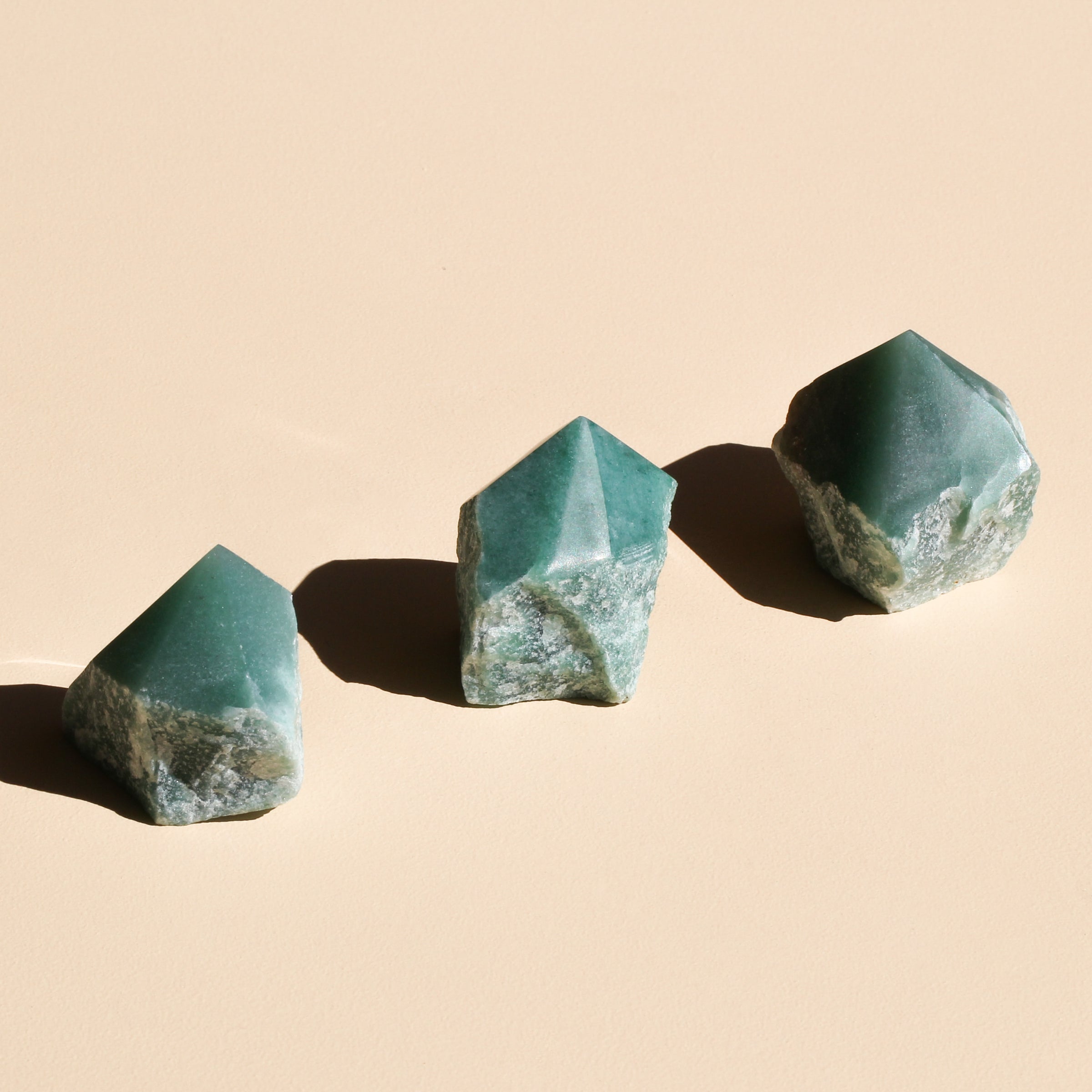 Three Green Aventurine Half Polished Points