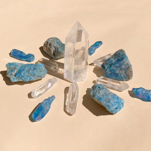 I am expressing my truth with a bundle of clear and bluish crystals